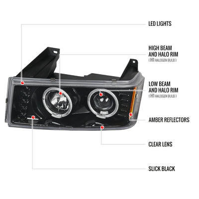 Spec-D 04-12 Colorado GMC Canyon Halo Headlights/Corner Lights Black