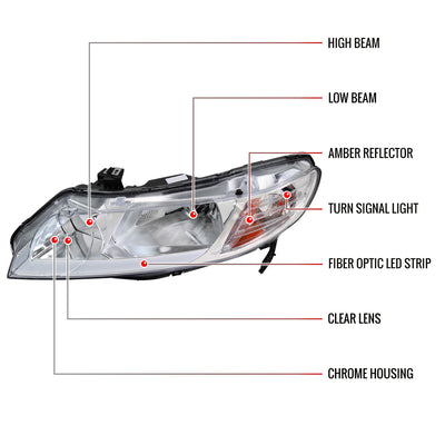 Spec-D 06-11 Honda Civic 4DR 4DR OE Style LED Strip Headlights Chrome