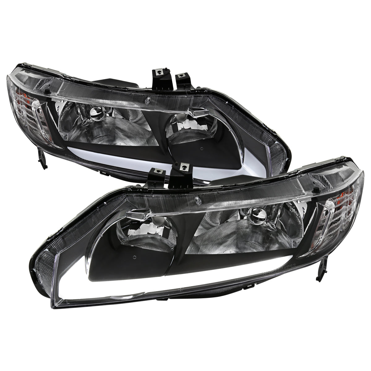 Spec-D 06-11 Honda Civic 4DR Headlights OEM Style LED Strip Black