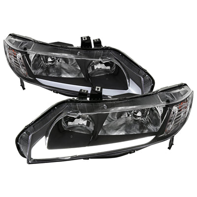 Spec-D 06-11 Honda Civic 4DR Headlights OEM Style LED Strip Black