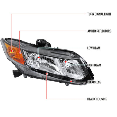 Spec-D 12-15 Honda Civic Passenger Headlight Black Replacement