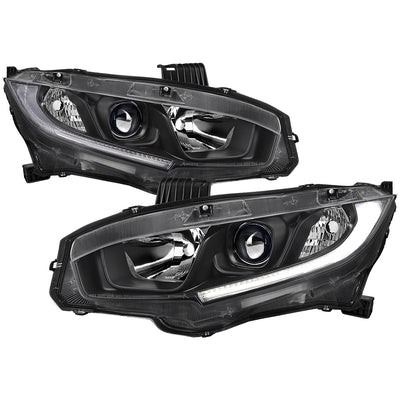 Spec-D 16-21 Honda Civic Headlights OEM Style Projector Black.