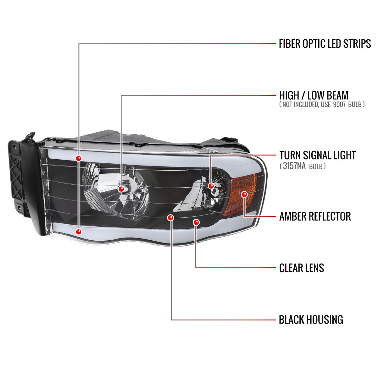 Spec-D 03-05 Ram 1500 2500 3500 Headlights OEM Style Tube Matte