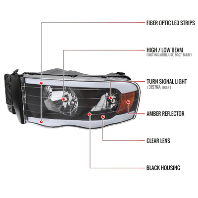 Spec-D 03-05 Ram 1500 2500 3500 Headlights OEM Style Tube Matte
