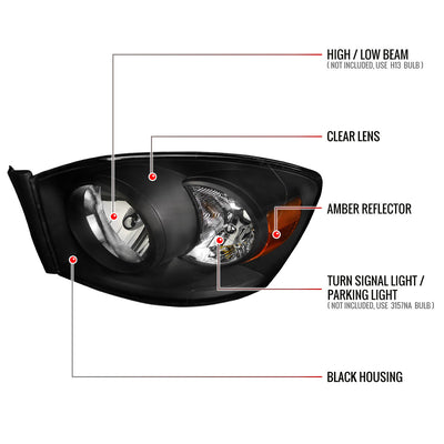Spec-D 06-08 Ram 1500/06-09 Ram 2500 3500 Headlights OEM Style Black