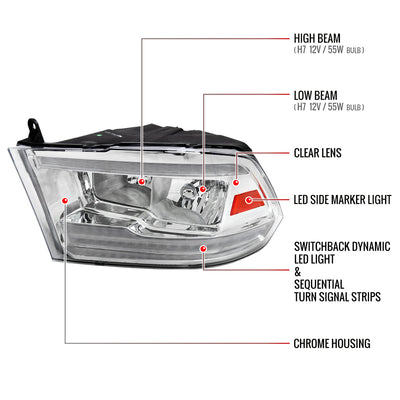 Spec-D 09-18 Ram 1500/10-18 Ram 2500 3500 Headlights Dual SEQ Bar