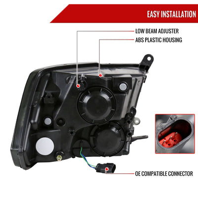 Spec-D 09-18 Ram 1500/2500/3500 Headlights OEM Quad Style Black Clear