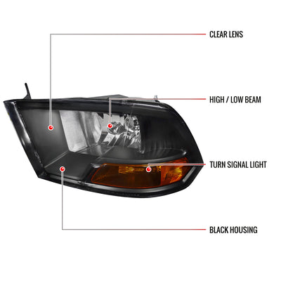 Spec-D 10-18 Ram 1500 2500 3500 /19-21 Ram Classic Headlights Black