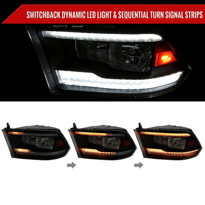 Spec-D 10-18 Dodge Ram/ 19-21 Ram Classic SEQ Bar Headlights Black