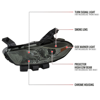 Spec-D 13-16 Dodge Dart Headlights OEM Style High/Low Beam Smoked