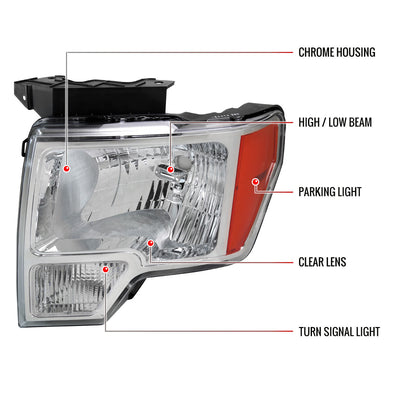 Spec-D 09-14 Ford F-150 OEM OEM Style Headlights Chrome