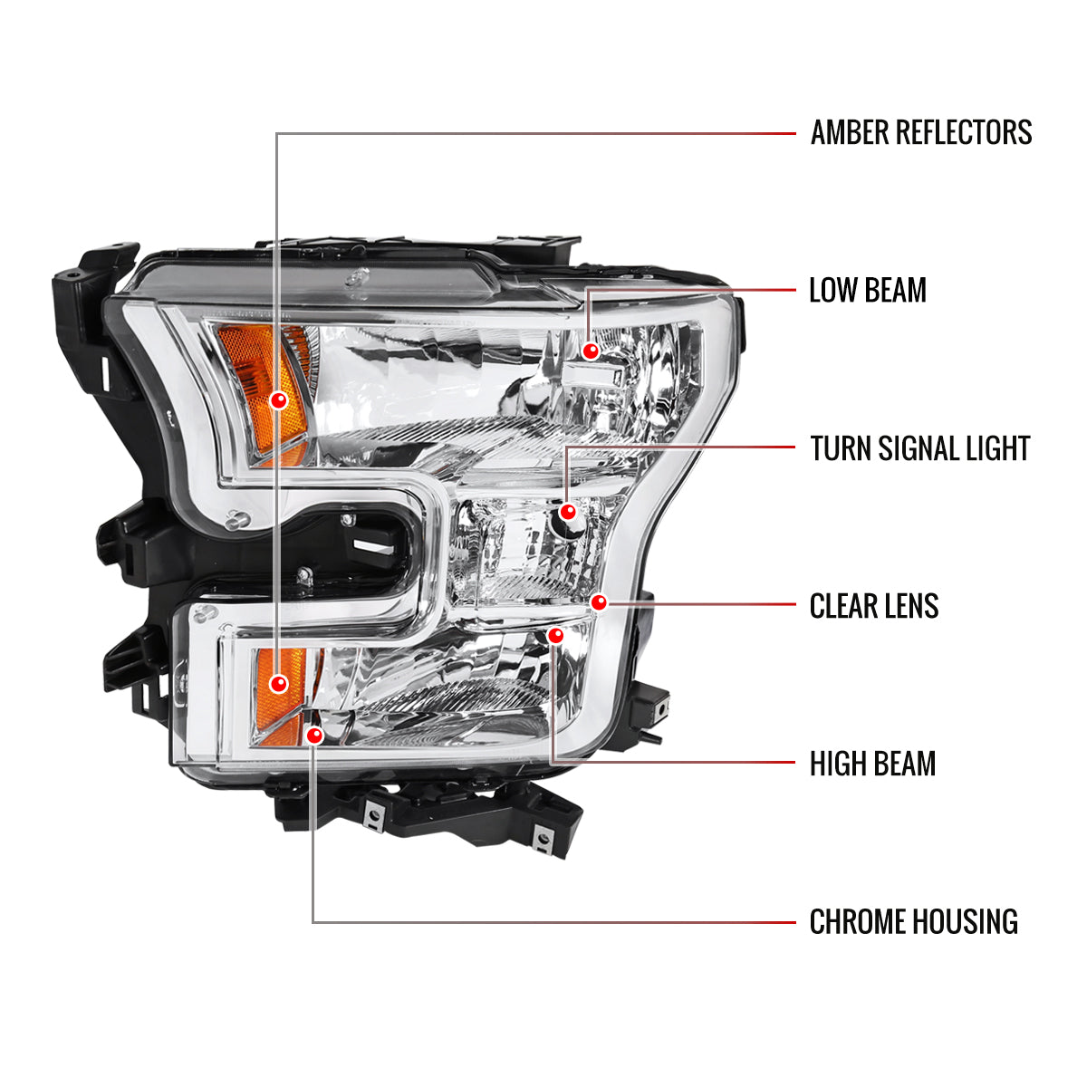 Spec-D 15-17 Ford F-150 Replacement Headlights OEM Style Chrome