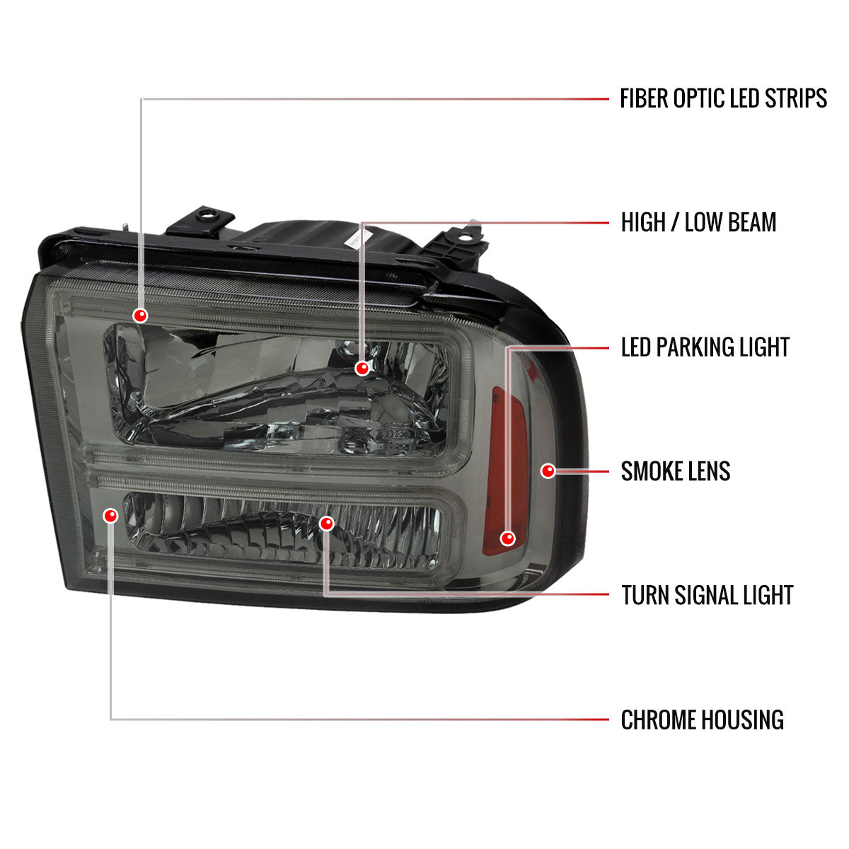 Spec-D 05-07 Ford F-250 F-350 Headlights Projector Jet Black/Smoked G3