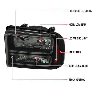Spec-D 05-07 Ford F-250 F-350 Headlights Projector Smoked G3