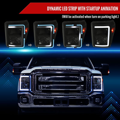 Spec-D 11-16 Ford Super Duty Headlights LED C-Bar Smoked.