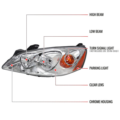 Spec-D 05-10 Pontiac G6 Headlights OEM Style Amber Reflectors Chrome