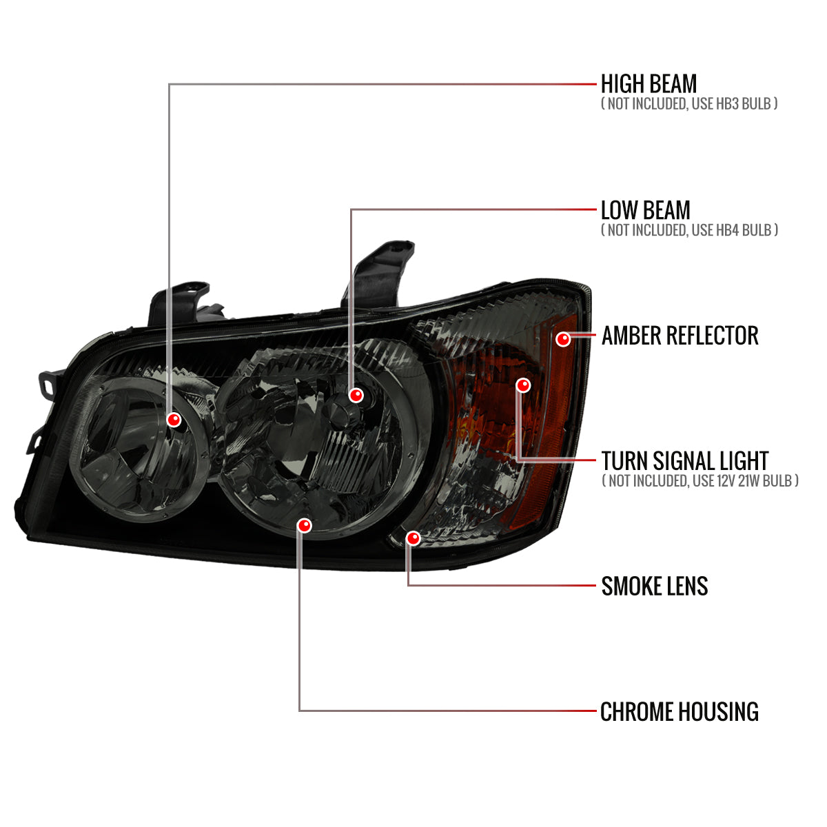 Spec-D 01-03 Highlander Headlights OEM Style Chrome/Smoked Lens