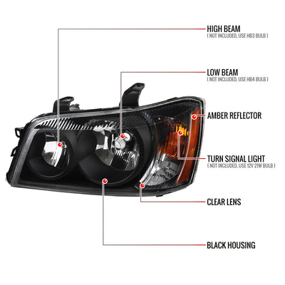 Spec-D 01-03 Highlander OEM OEM Style Headlights Black