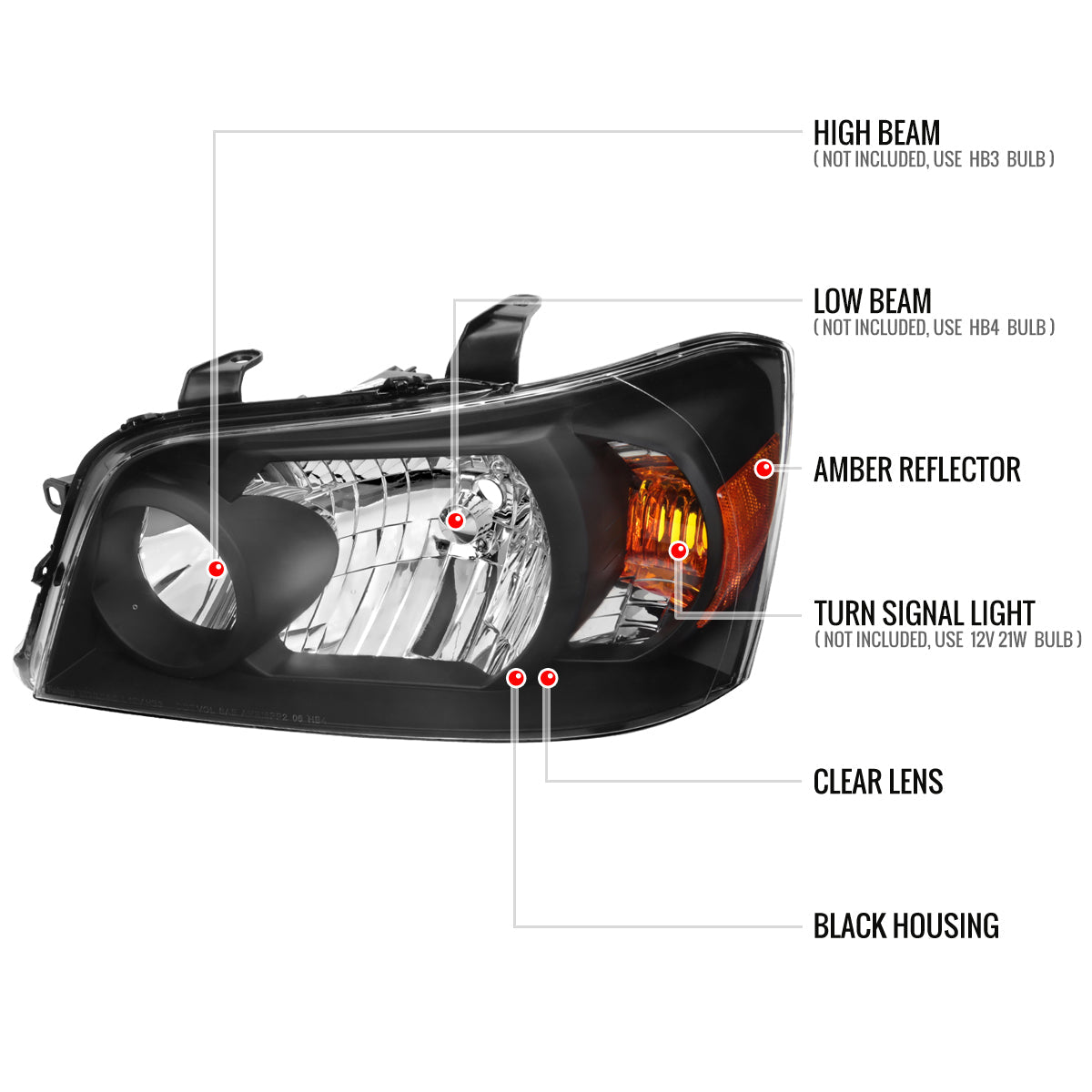 Spec-D 04-07 Toyota Highlander Headlights OEM Style Black/Clear