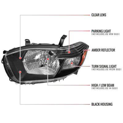 Spec-D 08-10 Toyota Highlander Headlights OEM Style Matte Black/Clear