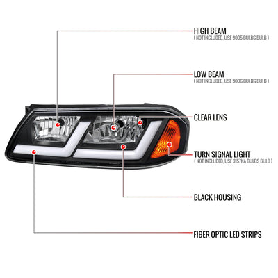Spec-D 00-05 Chevy Impala LED Bar Headlights OEM Style Black