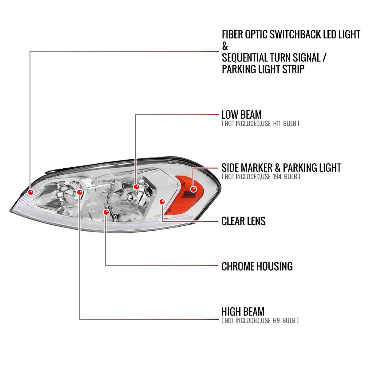 Spec-D 06-16 Chevy Impala Headlights LED Bar OEM Style.
