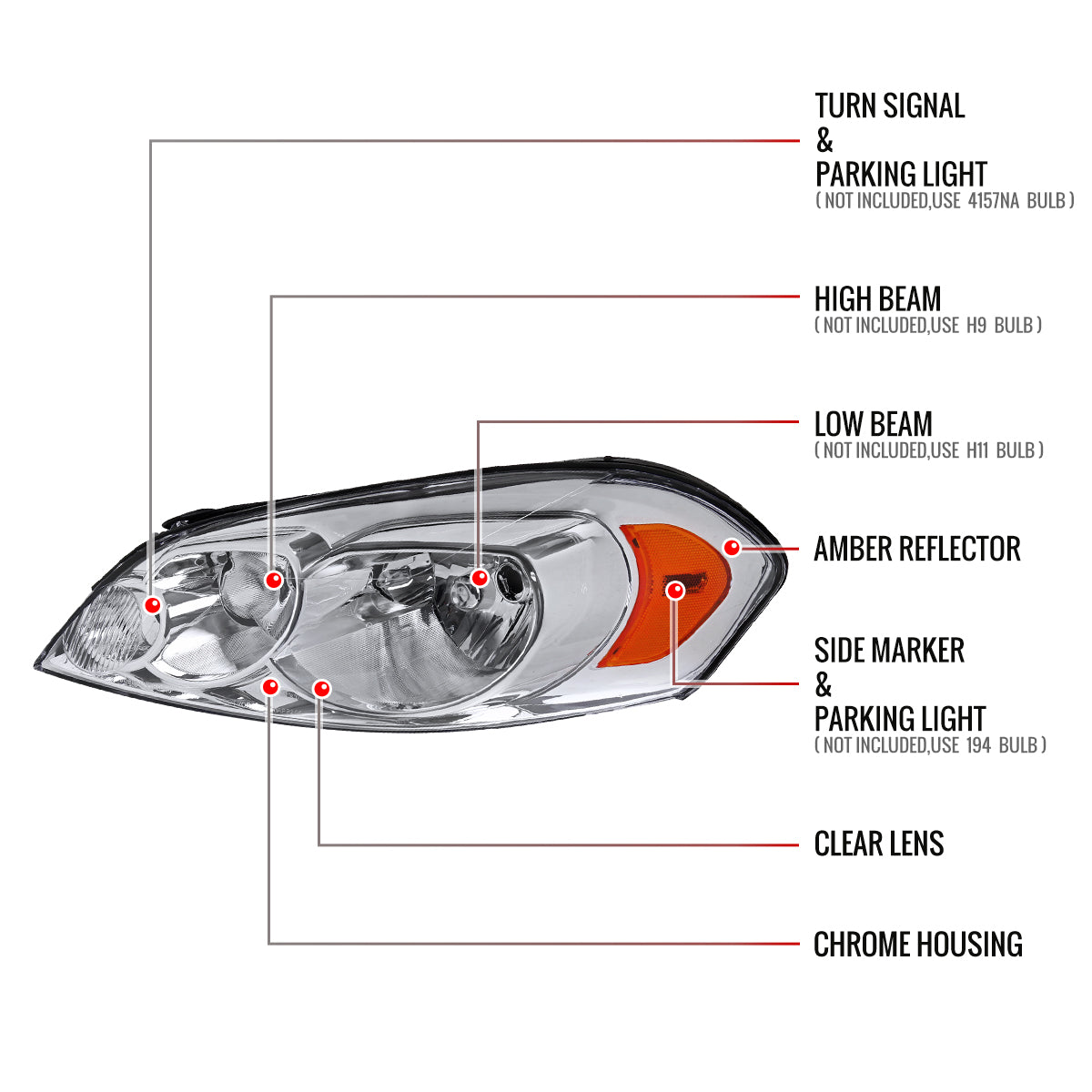 Spec-D 06-16 Impala/06-07 Monte Carlo Headlights Amber Reflectors