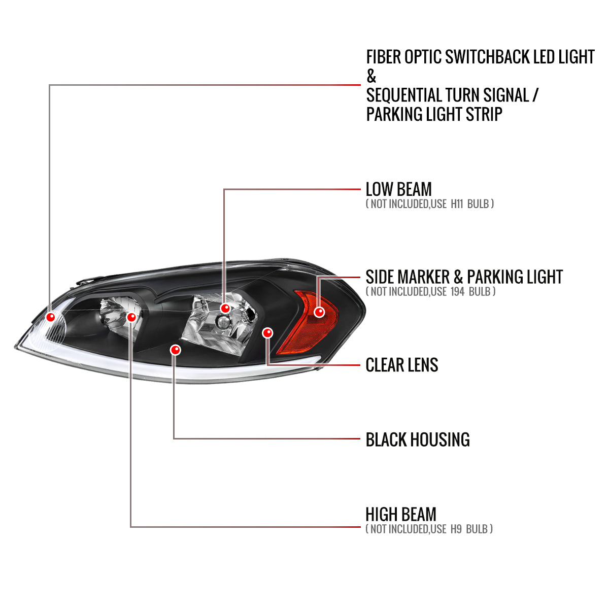 Spec-D 06-16 Impala /06-07 Monte Carlo Headlights Sequetial Black