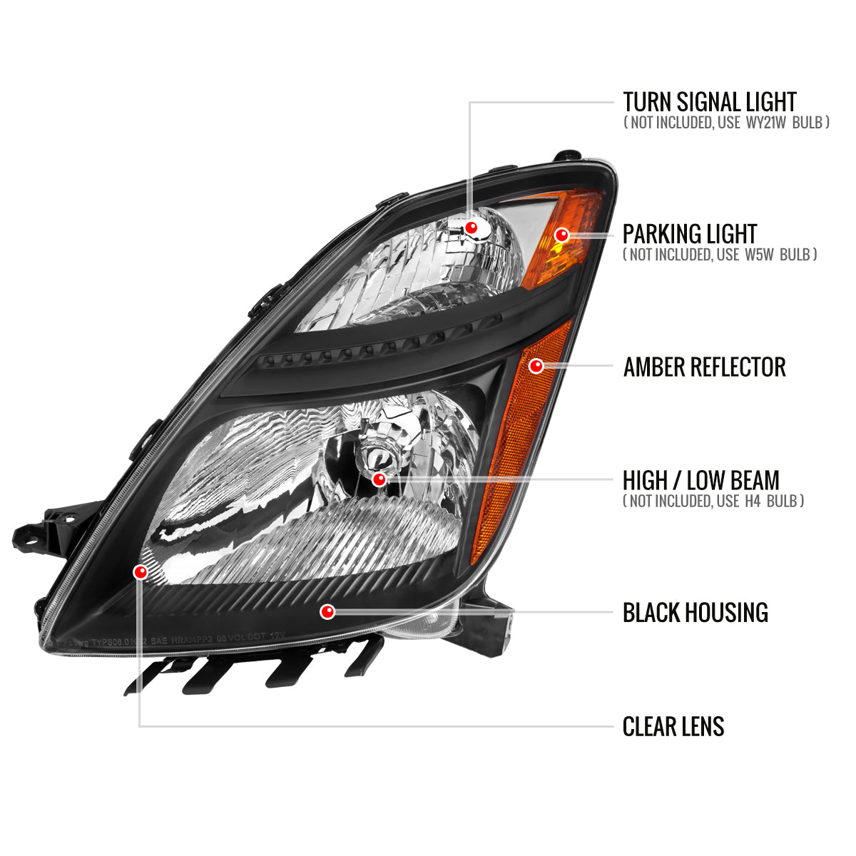 Spec-D 06-09 Prius OE Style with Amber Reflector Headlights Black