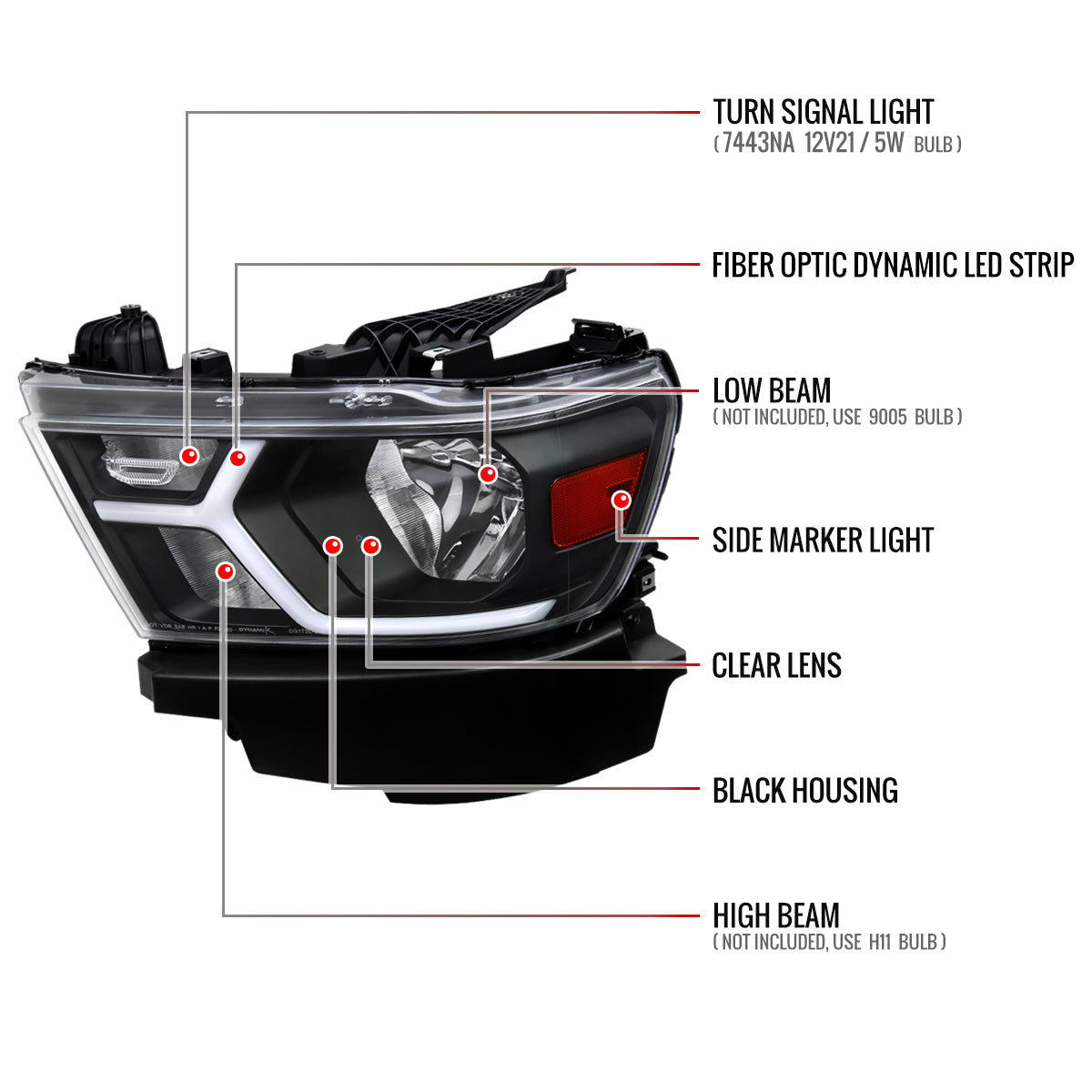 Spec-D 19-24 Ram 1500 Headlights Animated LED Bar OEM Style Black