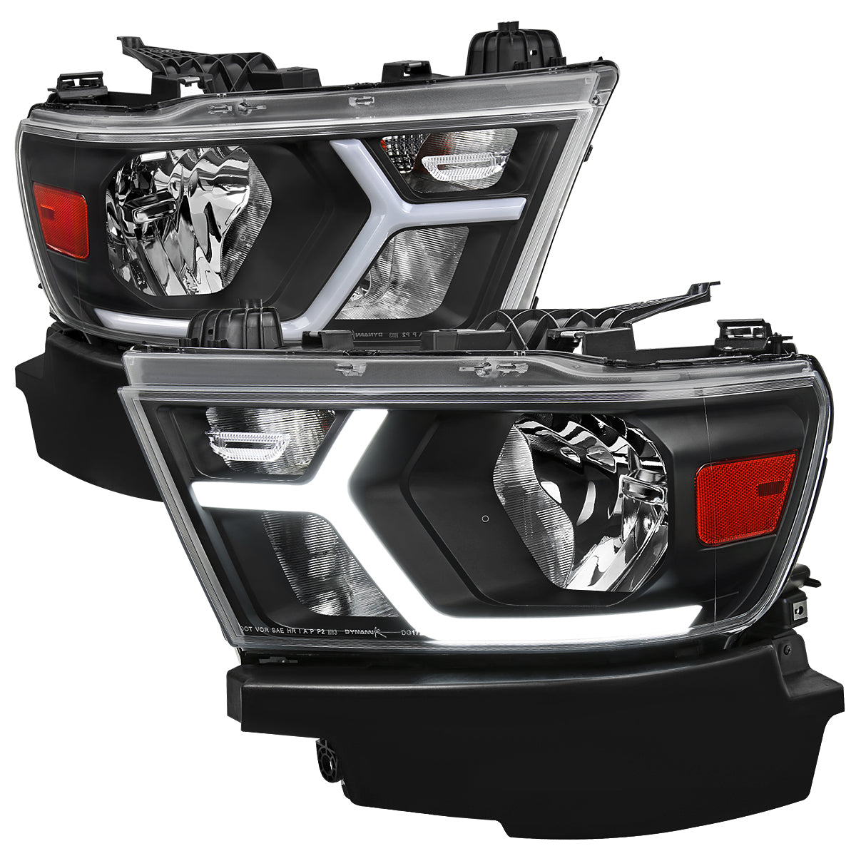 Spec-D 19-24 Ram 1500 Headlights Animated LED Bar OEM Style Black