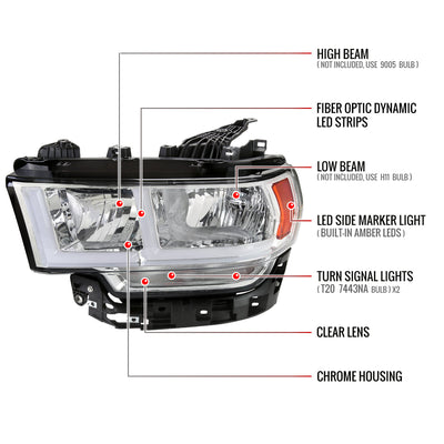 Spec-D 19-24 Ram 2500 3500 4500 5500 LED Bar Headlights Chrome