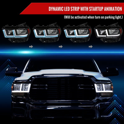 Spec-D 19-24 Ram 2500-5500 Headlights LED Bar OEM Style Matte Black