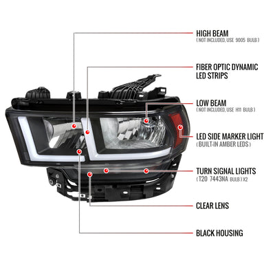 Spec-D 19-24 Ram 2500-5500 Headlights LED Bar OEM Style Matte Black