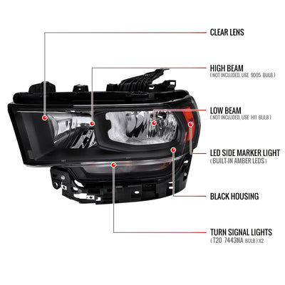 Spec-D 19-24 Ram 2500 3500 4500 5500 Headlights OEM Style Black
