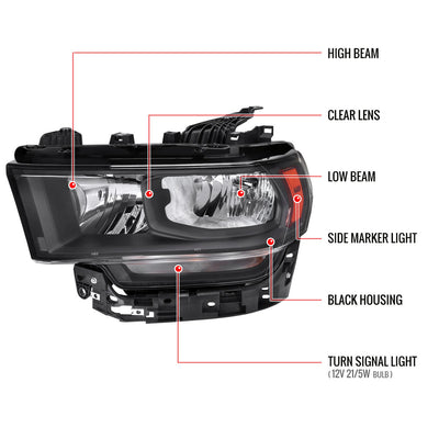 Spec-D 19-24 Ram 2500 3500 4500 5500 Headlights OEM Style Black