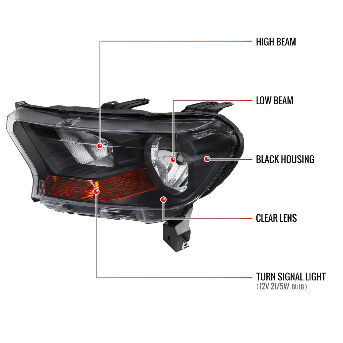 Spec-D 19-22 Ford Ranger XL XLT Headlights OEM Style Black