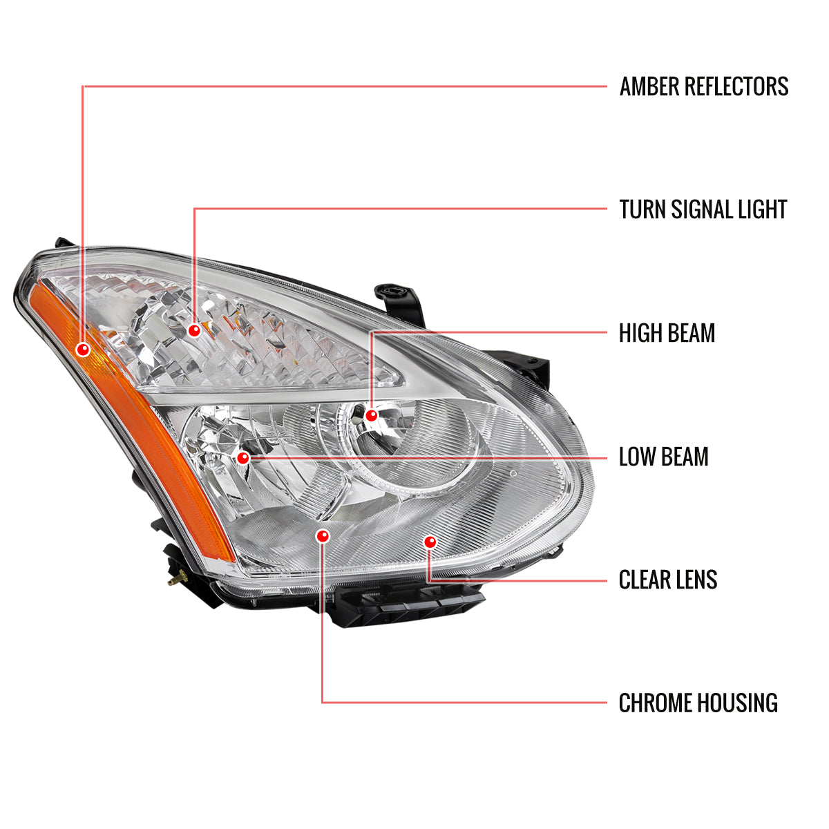 Spec-D 08-13 Nissan Rogue Passenger Headlight OEM Chrome Replacement