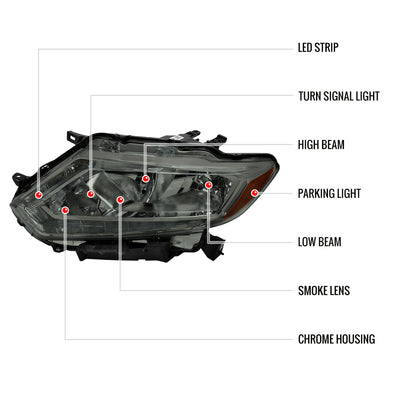 Spec-D 14-16 Nissan Rogue Headlights OEM Style Chrome/Smoked