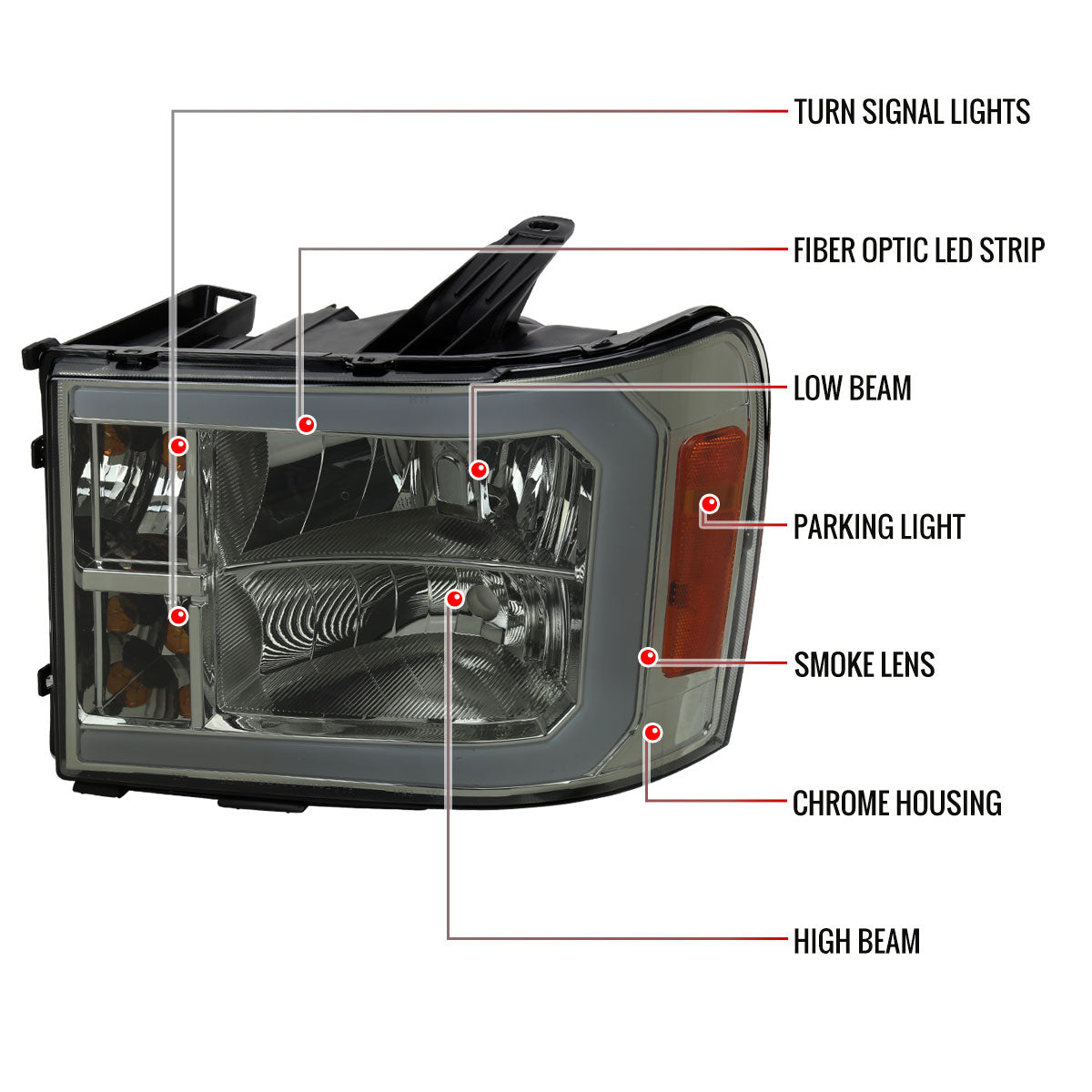 Spec-D 07-13 GMC Sierra 1500 2500HD 3500HD Headlights Light Bar Smoked