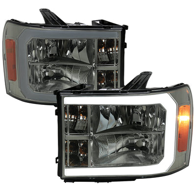 Spec-D 07-13 GMC Sierra 1500 2500HD 3500HD Headlights Light Bar Smoked