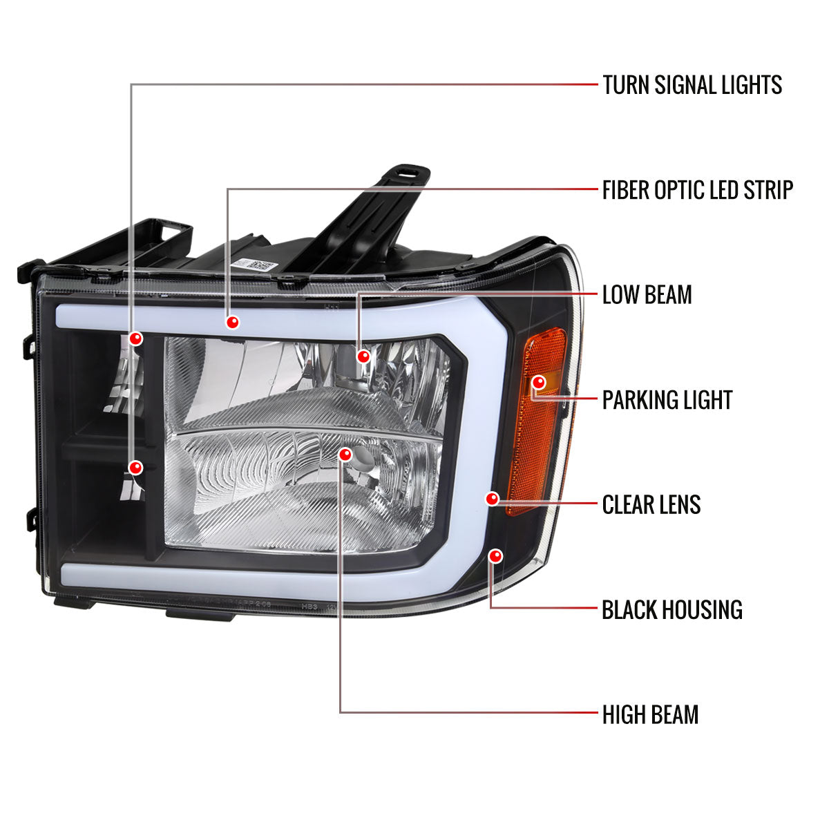 Spec-D 07-13 GMC Sierra 1500/2500/3500 LED Bar OE Style Headlights Blk
