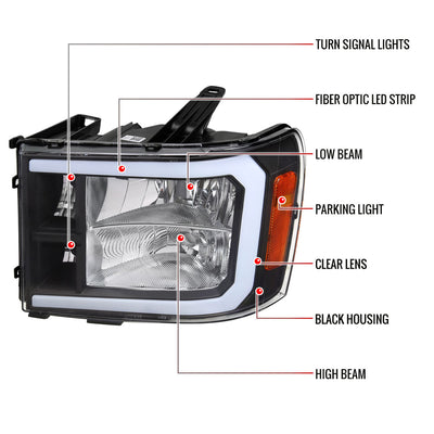 Spec-D 07-13 GMC Sierra 1500/2500/3500 LED Bar OE Style Headlights Blk