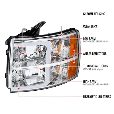 Spec-D 07-13 Silverado 1500 2500HD 3500HD Light Bar Headlights Chrome