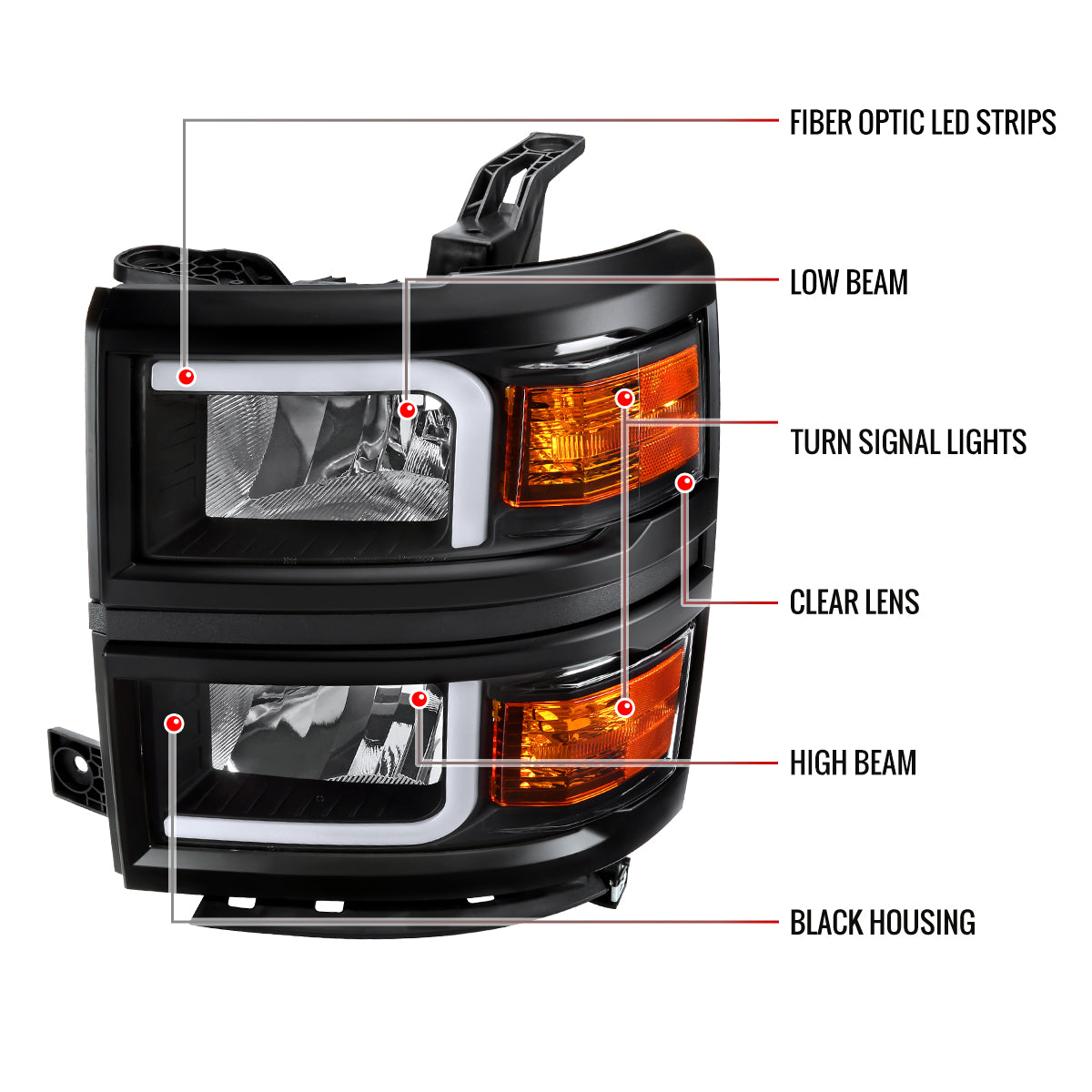 Spec-D 14-15 Chevy Silverado 1500 Bar OE Style Headlights Black
