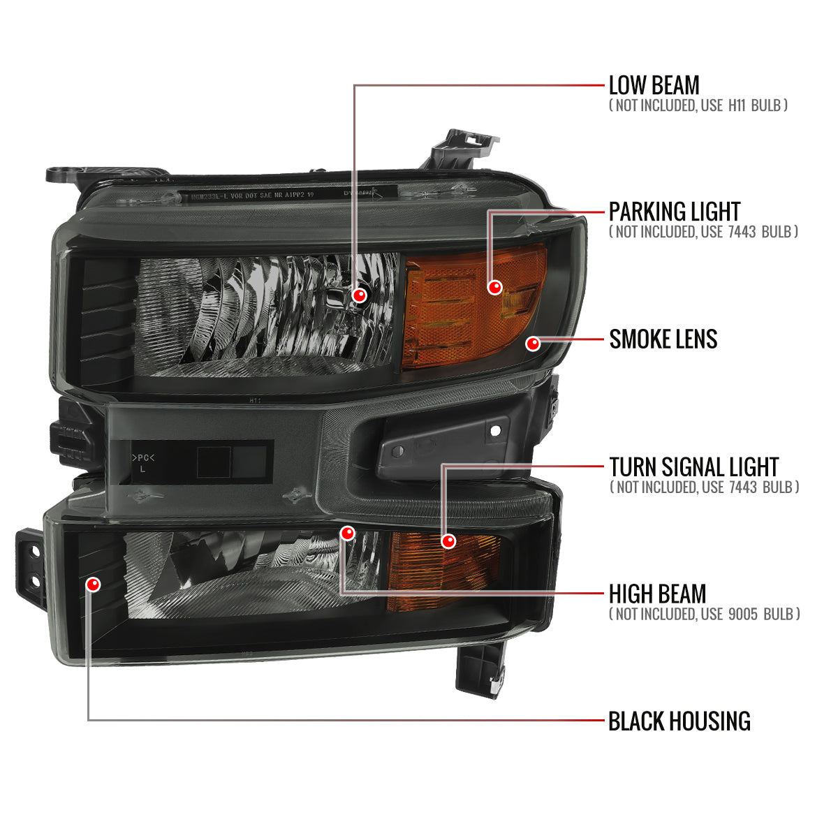Spec-D 19-21 Chevy Silverado 1500 OEM Style Headlights Black/Smoked