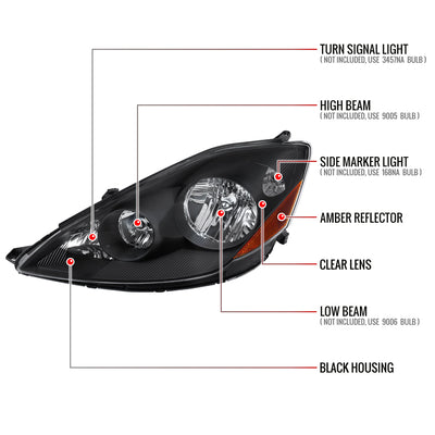 Spec-D 06-10 Sienna Headlights OEM Style w/ Amber Reflector Black