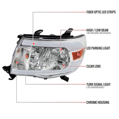 Spec-D 05-11 Tacoma LED Bar Headlights OEM Style Chrome