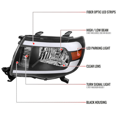 Spec-D 05-11 Tacoma Headlights LED Bar OEM Style Black