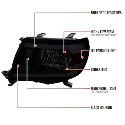 Spec-D 05-11 Tacoma LED Bar OE Style Black w/ Smoked Lens Headlights